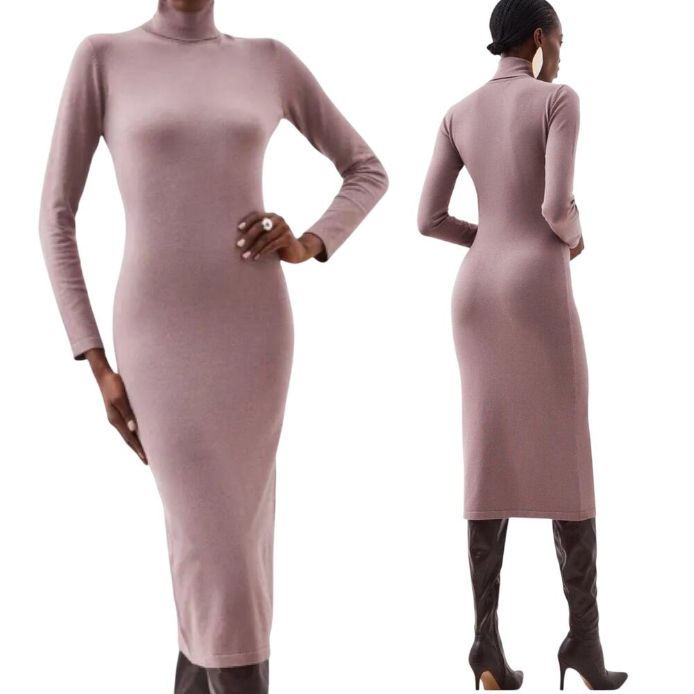 Karen Millen Turtleneck Midi Dress Knit Sweater Long Sleeve Viscose Blend NEW M